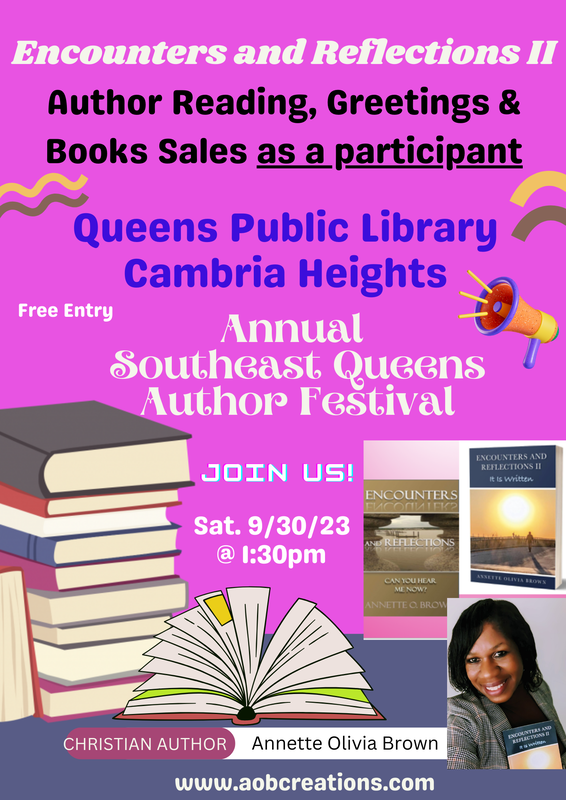 Flyer for Author Reading at QPL Cambria Heights. Book: Encounters and Reflections II - It Is Written Picture